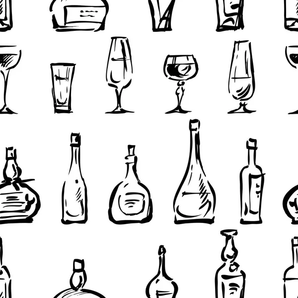 Modèle Des Verres Vin Des Croquis Des Bouteilles — Image vectorielle