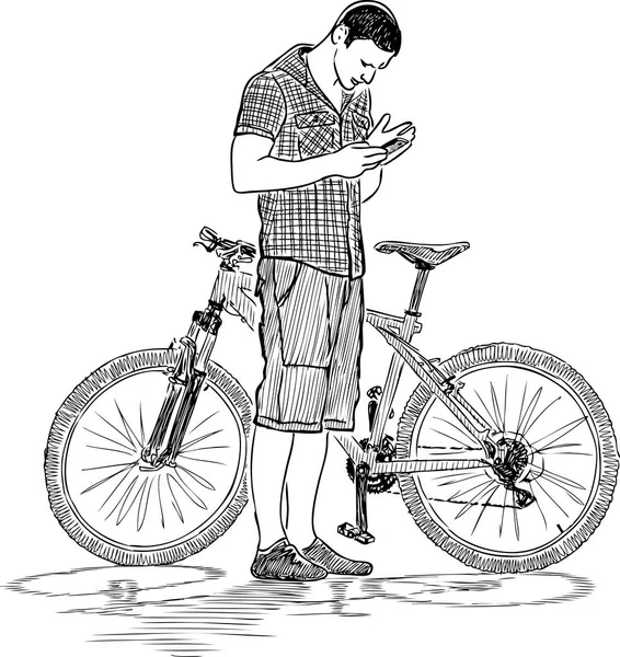 Bosquejo Ciclista Con Teléfono Celular — Archivo Imágenes Vectoriales