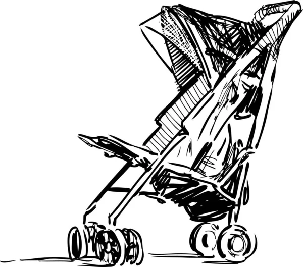 赤ん坊と歩くためのベビーカーのスケッチ — ストックベクタ