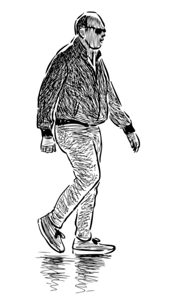 Skizze Eines Lässig Glatzköpfigen Mannes Mit Sonnenbrille Der Die Straße — Stockvektor