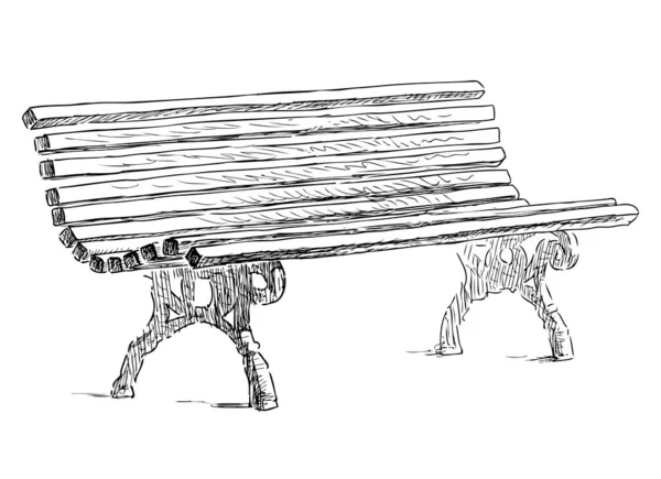 Skizze Einer Holzbank Stadtpark — Stockvektor