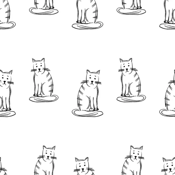 Fondo Sin Costuras Contornos Divertidos Dibujos Animados Gatos Domésticos — Vector de stock