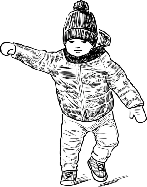 Freehand Drawing Little Kid Walking — 스톡 벡터