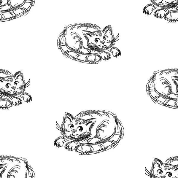 Fondo Sin Costuras Bocetos Dibujos Animados Mintiendo Gatos — Vector de stock
