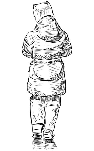 Sketch Little Girl Jacket Hood Going Walk — 图库矢量图片
