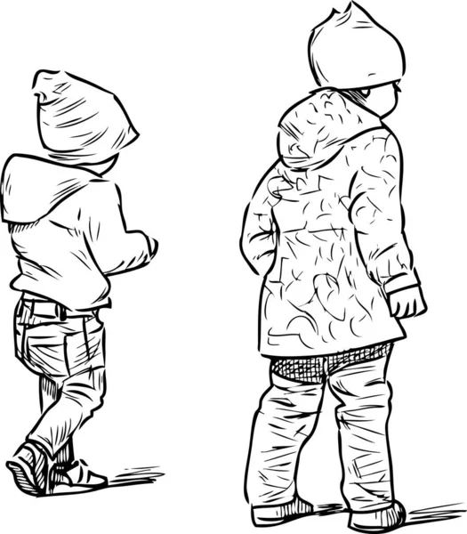 Croquis Petits Enfants Marchant Sur Une Aire Jeux — Image vectorielle
