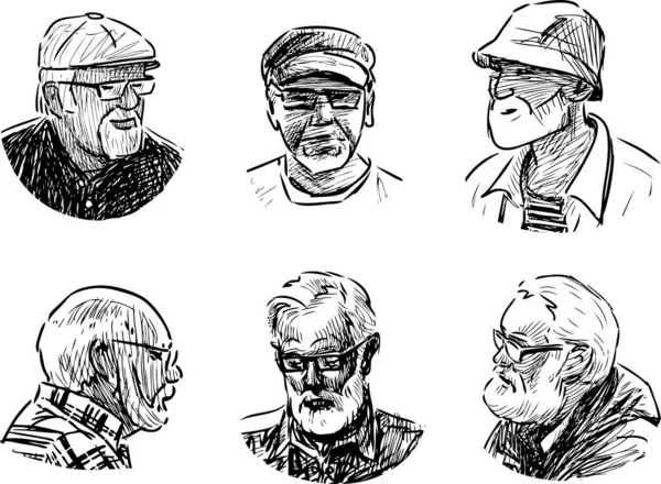 Skizzen Der Gesichter Verschiedener Älterer Männer — Stockvektor