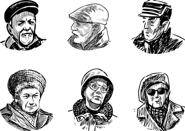 Skizzen Von Gesichtern Verschiedener Lässiger Alter Menschen — Stockvektor
