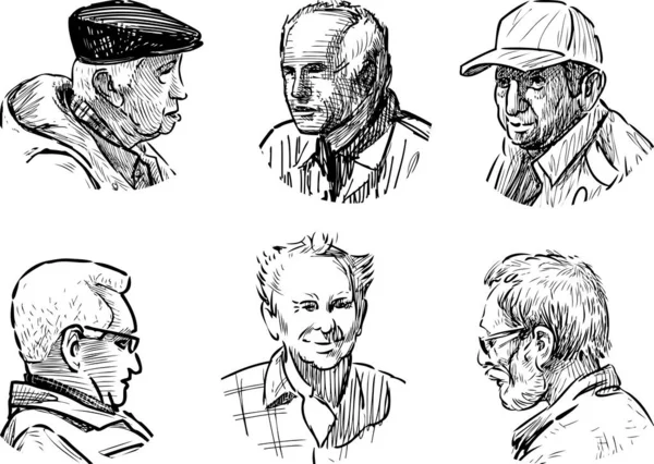 Skizzen Von Gesichtern Verschiedener Senioren Männer — Stockvektor