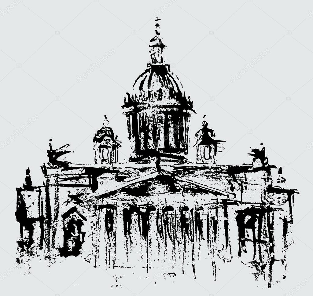 Sketch of silhouette Isaac cathedral in Saint-Petersburg, Russia