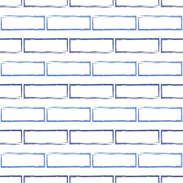 Vzor bezešvé stylizované modré cihlová zeď — Stockový vektor