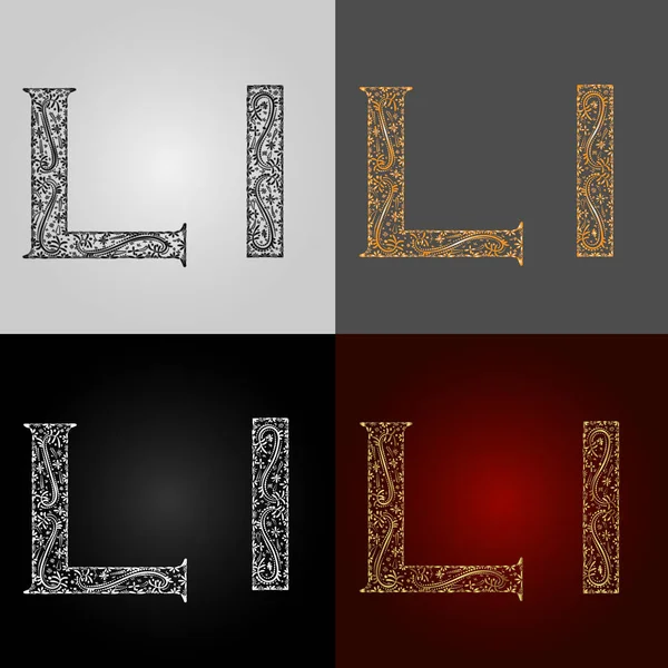 Set of alphabet visual styles. The letter "L". Lettering. Handmade — Stock Vector