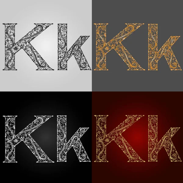 Ensemble de styles visuels alphabétiques. La lettre "K". Des lettres. Fait à la main — Image vectorielle