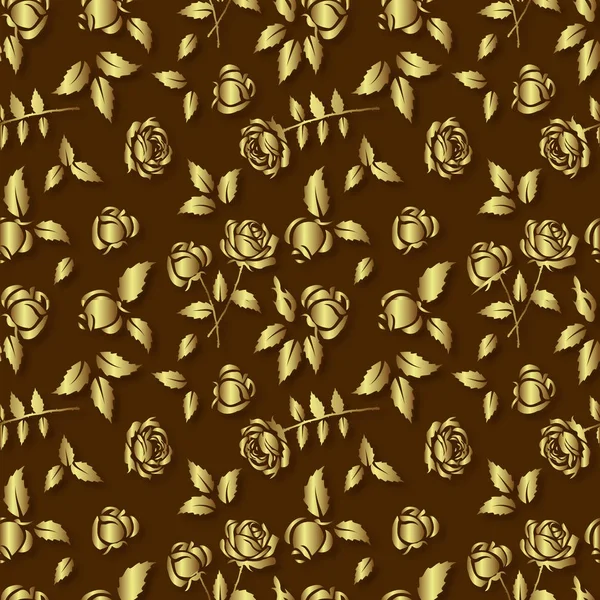 Varratmentes háttérben barna alapon arany rózsákkal — Stock Vector