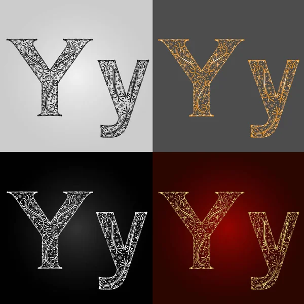 Ensemble de styles visuels alphabétiques. La lettre "Y". Des lettres. Fait à la main — Image vectorielle