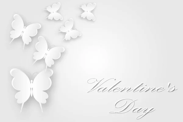 Белые Бабочки Летают Открытки Днем Святого Валентина — стоковый вектор