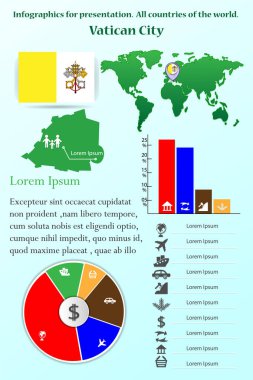 Vatikan Şehri. Sunum için Infographics. Dünyanın bütün ülkeleri