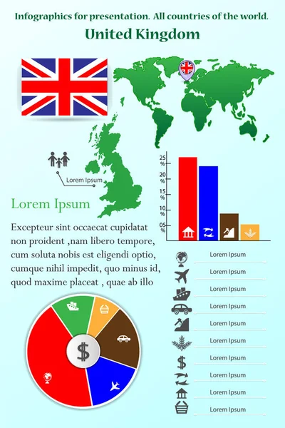 Reino Unido Infografías Para Presentación Todos Los Países Del Mundo — Vector de stock