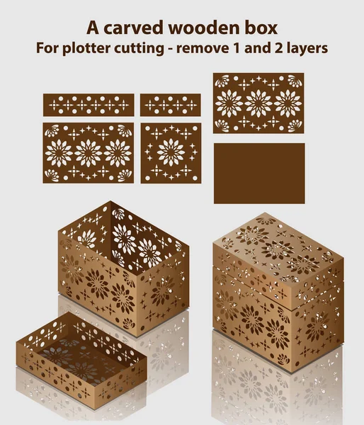 Oyma ahşap kutu. Plotter kesim için - 1 ve 2 katmanları kaldırma