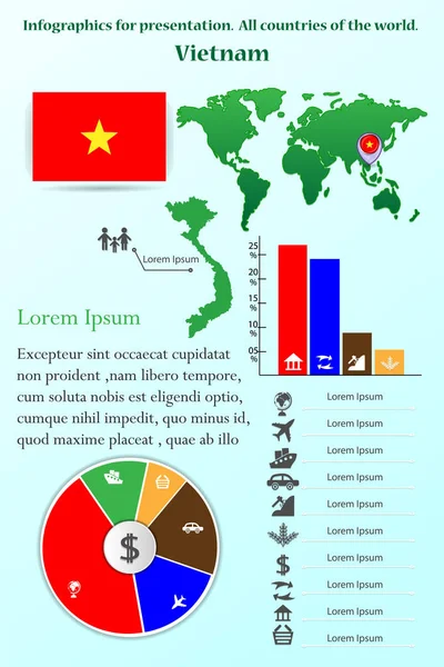 Wietnam Infografiki Prezentacji Wszystkie Kraje Świata — Wektor stockowy
