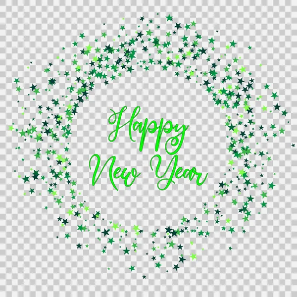 Nový rok karta s nápisem a zelené hvězdy na průhledném pozadí vektorové ilustrace — Stockový vektor