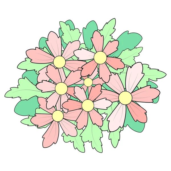 Όμορφο σχέδιο με λουλούδια φαντασίας σε ένα επίπεδο στυλ κινουμένων σχεδίων. Παραδοσιακό μπουκέτο λουλουδιών. Μεγάλη για τη μόδα, κάρτες, προσκλήσεις. Εικονογράφηση διανύσματος — Διανυσματικό Αρχείο