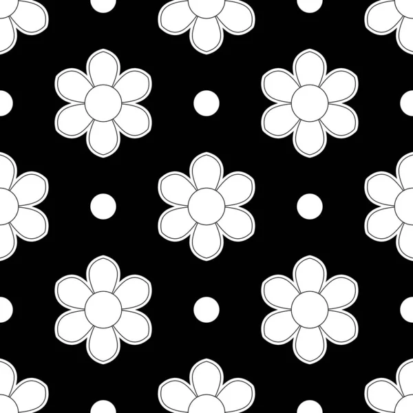 62. Conjunto de flores sem costura em padrões de flores de cor preto e branco em fundos pretos, amostra para tecido e papel de impressão. Ilustração vetorial — Vetor de Stock