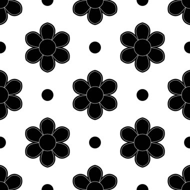 Beyaz arka planda siyah-beyaz çiçek desenli dikişsiz çiçekler, kumaş ve baskı kağıdı örnekleri. Vektör illüstrasyonu