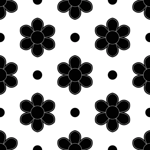 Set of seamless flowers in black and white color flower patterns on white backgrounds, sample for fabric and print paper. Vector illustration — Stock Vector