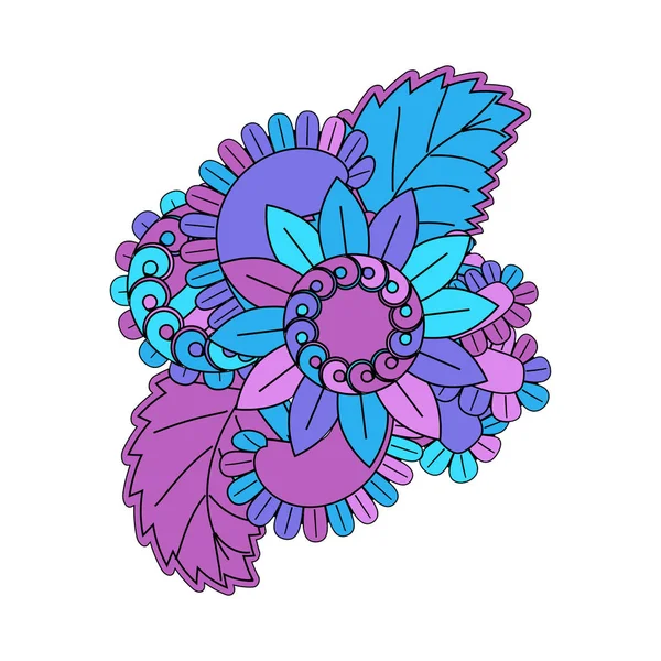 Πολύχρωμο αυτοκόλλητο λουλουδιών σε ροζ, μωβ και μπλε χρώματα, διανυσματική απεικόνιση — Διανυσματικό Αρχείο