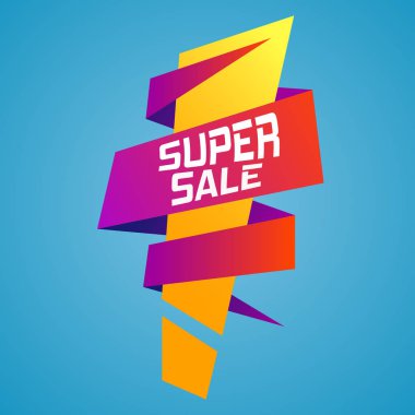 Üzerinde ünlem işareti olan süper satış kurdelesi afişi..