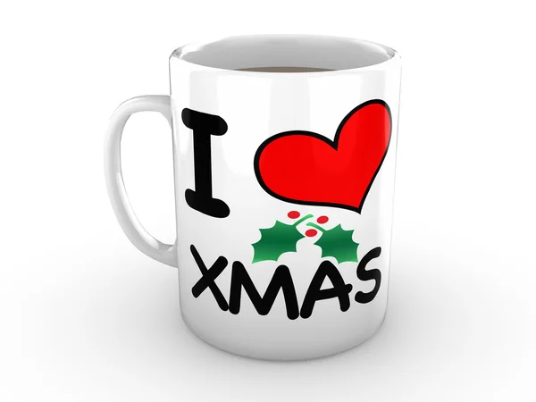 Kırmızı kalp üzerinde beyaz kupa Xmas - sevmek