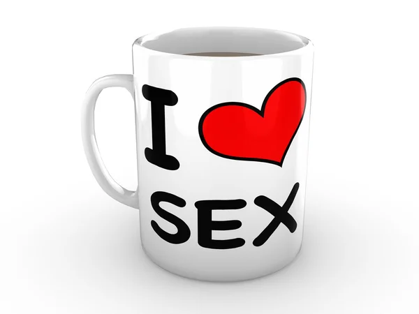 Me encanta el sexo - Corazón rojo en una taza blanca — Foto de Stock