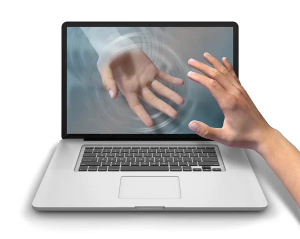 Reaching for Helping Hand Laptop Computer ロイヤリティフリーのストック写真