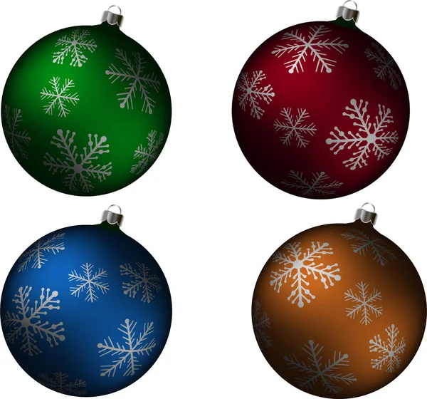 Ensemble Quatre Boules Noël Différentes Couleurs Avec Motif Flocons Neige — Image vectorielle