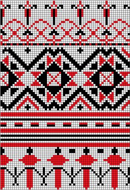 Vektör deseni - kırmızı, siyah ve beyaz renklerde çapraz dikiş için geleneksel kusursuz Slav deseni.