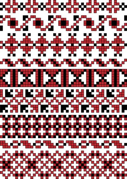 Dibujo Vectorial Patrón Tradicional Mosaico Eslavo Repetido Colores Rojo Negro — Archivo Imágenes Vectoriales
