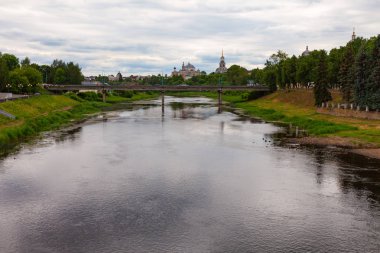 Eski Rus şehri Torzhok 'un panoramik manzarası