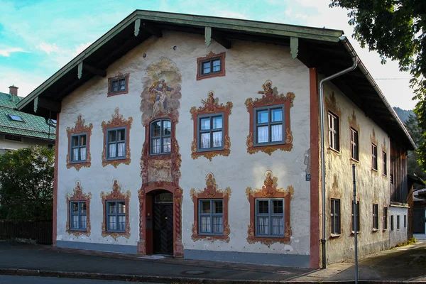 Oberammergau Germany September 2011 Bavarian Rural House Municipality Oberammergau Hand — Stock Photo, Image