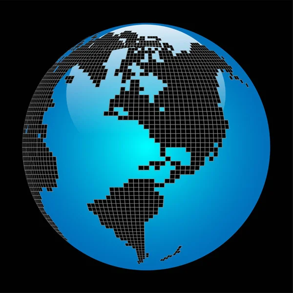 Imagem Vetorial Planeta Terra Azul Sobre Fundo Preto Com Continentes — Vetor de Stock