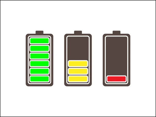 Conjunto Tres Iconos Forma Baterías Con Diferentes Niveles Carga Sobre — Archivo Imágenes Vectoriales