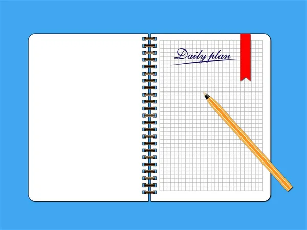 Avoin Päiväkirja Jossa Punainen Kirjanmerkki Jossa Lukee Daily Plan Sinisellä — vektorikuva