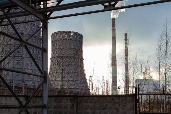 Tubos Industriales Diversos Tamaños Territorio Una Central Térmica — Foto de Stock