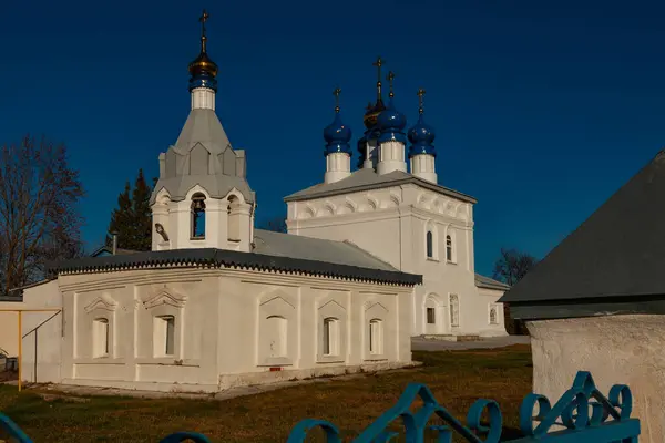 Orthodox Church White Walls Gold Blue Stars Domes — Stock Photo, Image