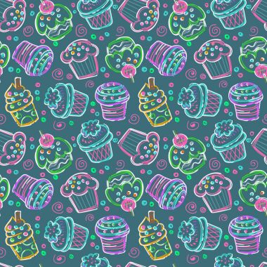 Doodle cupcake seamless modeli