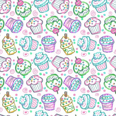 Doodle cupcake seamless modeli