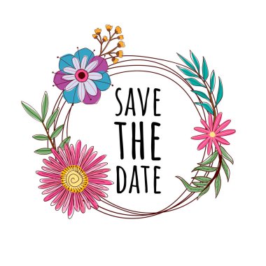 El çizimi gül çelenk ve çiçek öğeleri