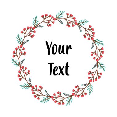 El çizimi gül çelenk ve çiçek öğeleri