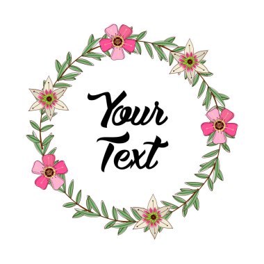 El çizimi gül çelenk ve çiçek öğeleri