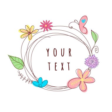 El çizimi gül çelenk ve çiçek öğeleri